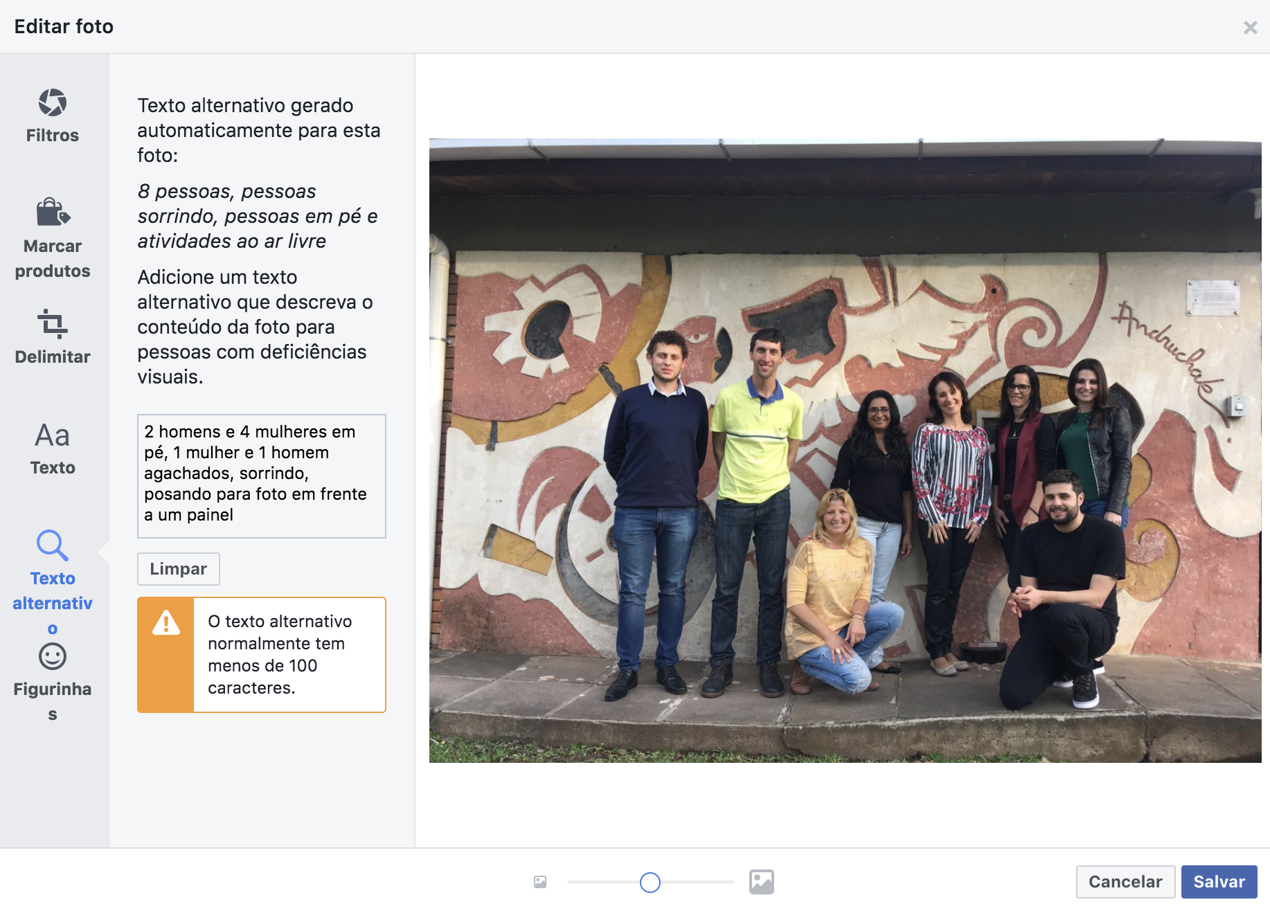Caixa para substituir o texto alternativo autom&aacute;tico gerado pelo facebook