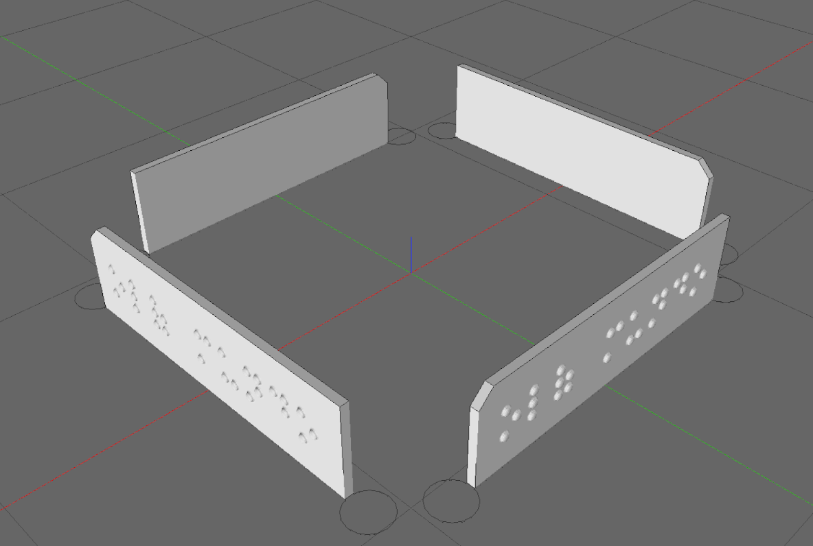4 placas posicionadas com o braille para a parte externa