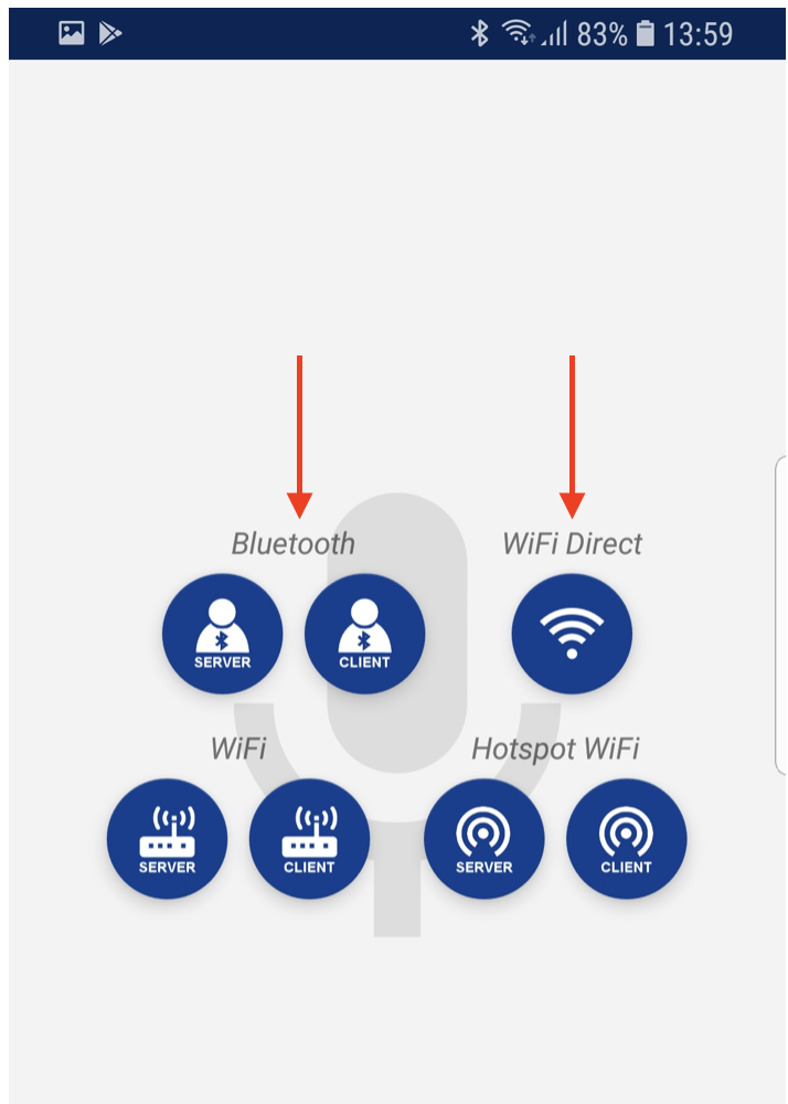 tela mostrando as op&ccedil;&otilde;es de conex&atilde;o com o outro dispositivo
