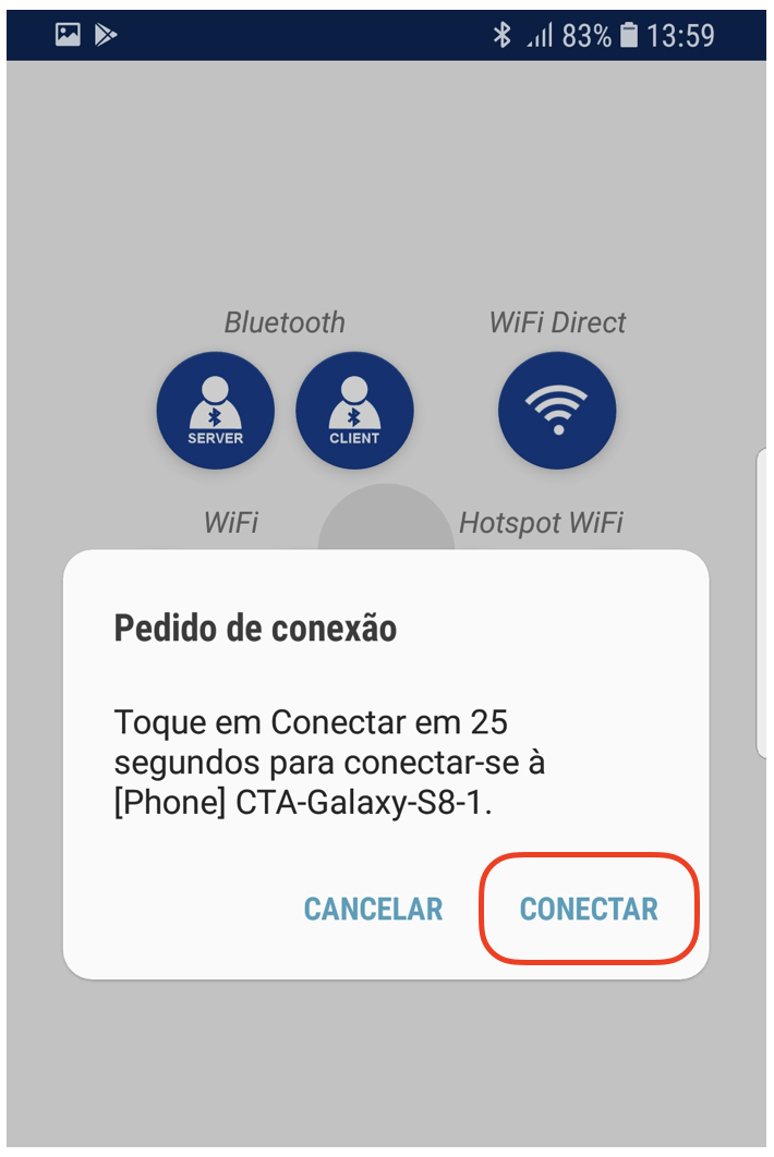 Tela mostrando uma mensagem de pedido de conex&atilde;o