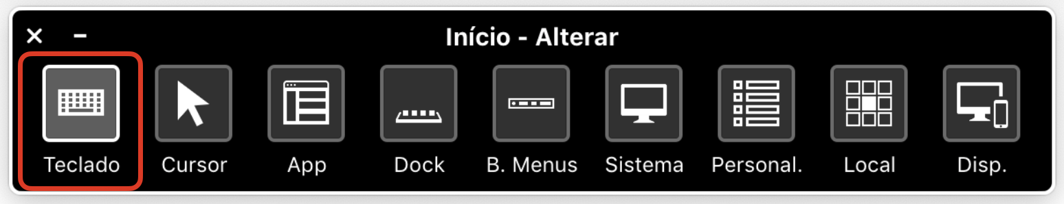 Captura de tela de janela com nove bot&otilde;es, sendo que o primeiro &eacute; o bot&atilde;o do teclado
